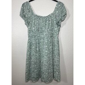 Green Floral Smocked Mini Dress Square Neck Puff Sleeve L by IN San Francisco